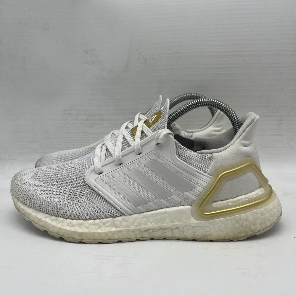 Adidas UltraBoost 20 White & Gold Metallic Women's SZ US 8 Athletic Sneakers